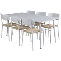 Ruokailuryhmä Venture Home, 180x90cm valkoinen Polar-pöytä + 6 valkoista Polly-tuolia
