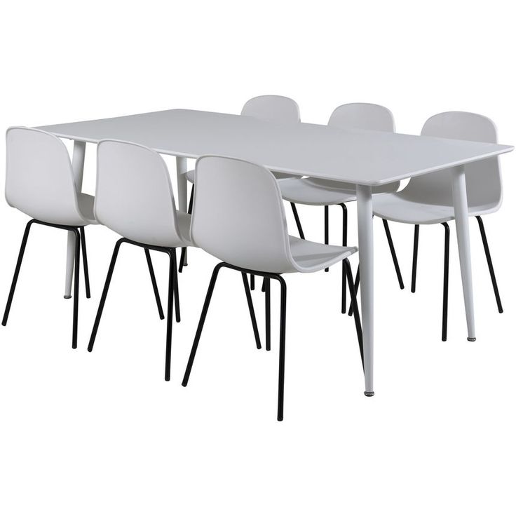Ruokailuryhmä Venture Home, 180x90cm valkoinen Polar-pöytä + 6 valkoista Arctic-tuolia