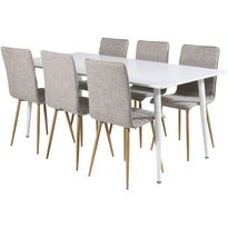 Ruokailuryhmä Venture Home, 180x90cm valkoinen Polar-pöytä + 6 vaaleanharmaata Windu Lyx -tuolia
