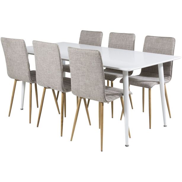 Ruokailuryhmä Venture Home, 180x90cm valkoinen Polar-pöytä + 6 vaaleanharmaata Windu Lyx -tuolia