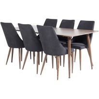 Ruokailuryhmä Venture Home, 180x90cm ruskea Polar-pöytä + 6 mustaa Leone-tuolia