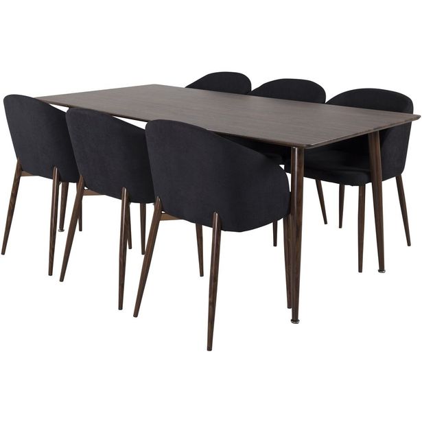 Ruokailuryhmä Venture Home, 180x90cm ruskea Polar-pöytä + 6 mustaa Arch-tuolia