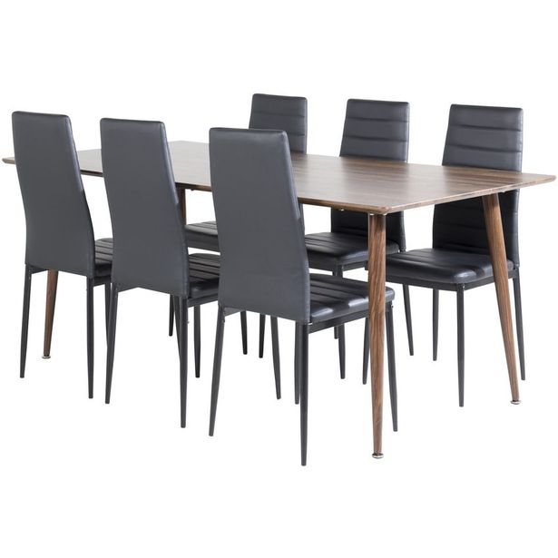 Ruokailuryhmä Venture Home, 180x90cm ruskea Polar-pöytä + 6 mustaa Slim High -tuolia