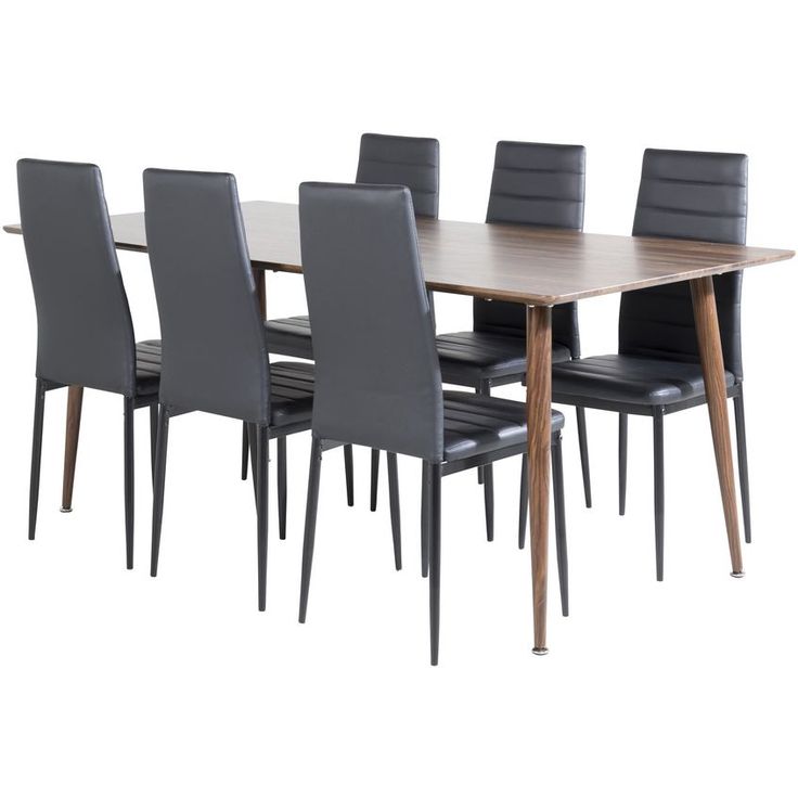 Ruokailuryhmä Venture Home, 180x90cm ruskea Polar-pöytä + 6 mustaa Slim High -tuolia