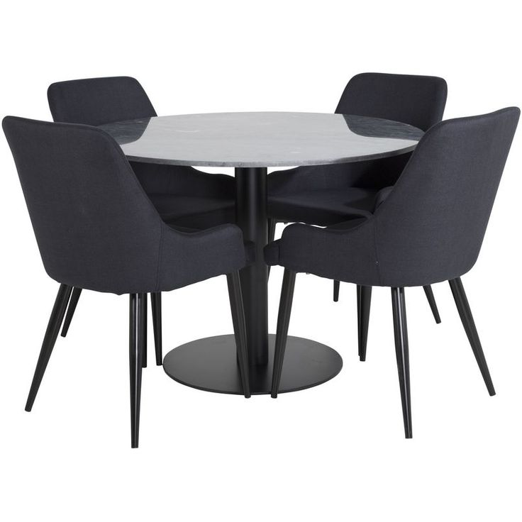 Ruokailuryhmä Venture Home, ø106cm musta Estelle-pöytä + 4 mustaa Plaza-tuolia