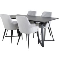 Ruokailuryhmä Venture Home, 180x90cm musta Marina-pöytä + 4 harmaata Comfort-tuolia, vakosametti
