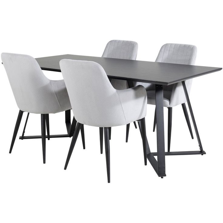 Ruokailuryhmä Venture Home, 180x90cm musta Marina-pöytä + 4 harmaata Comfort-tuolia, vakosametti