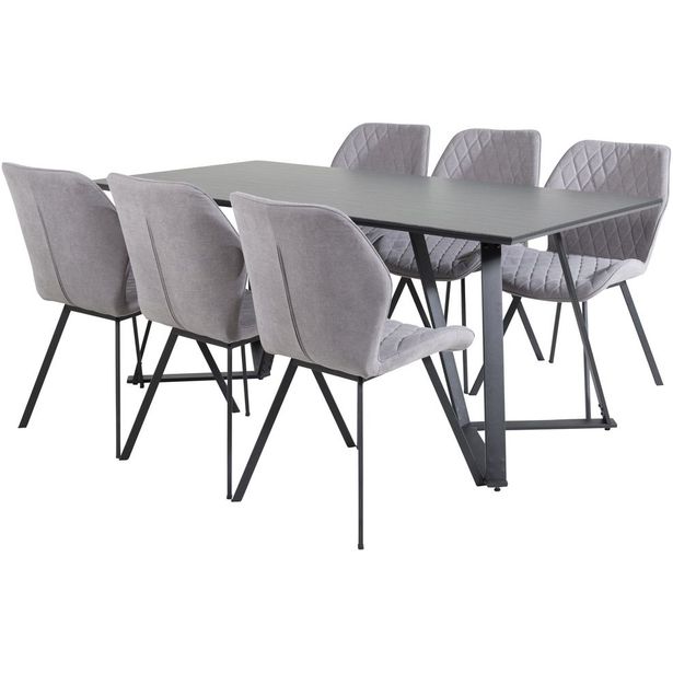 Ruokailuryhmä Venture Home, 180x90cm musta Marina-pöytä + 6 Gemma-tuolia