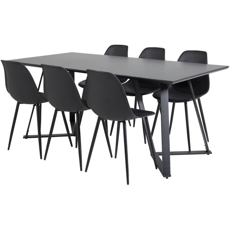 Ruokailuryhmä Venture Home, 180x90cm musta Marina-pöytä + 6 mustaa Polar Plastic -tuolia