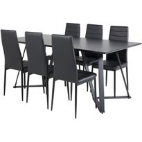 Ruokailuryhmä Venture Home, 180x90cm musta Marina-pöytä + 6 mustaa Slim High -tuolia, keinonahka