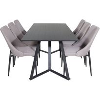 Ruokailuryhmä Venture Home, 180x90cm Marina-pöytä + 6 harmaata Leone-tuolia