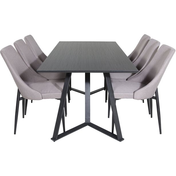 Ruokailuryhmä Venture Home, 180x90cm Marina-pöytä + 6 harmaata Leone-tuolia