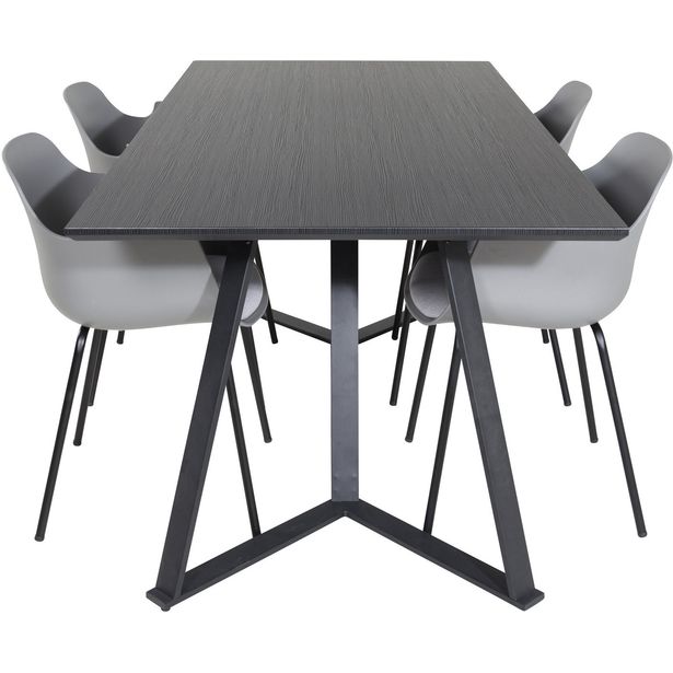 Ruokailuryhmä Venture Home, 180x90cm musta Marina-pöytä + 4 harmaata Comfort-tuolia