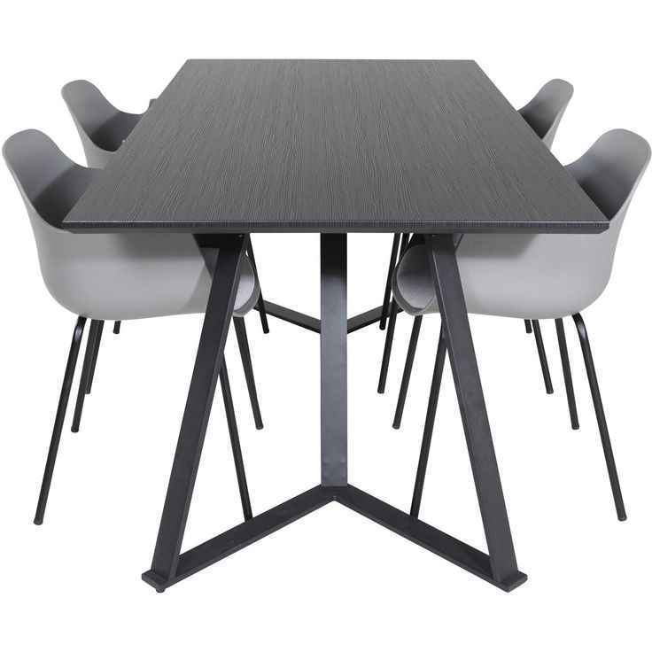 Ruokailuryhmä Venture Home, 180x90cm musta Marina-pöytä + 4 harmaata Comfort-tuolia