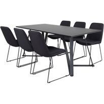 Ruokailuryhmä Venture Home, 180x90cm musta Marina-pöytä + 6 mustaa Muce-tuolia