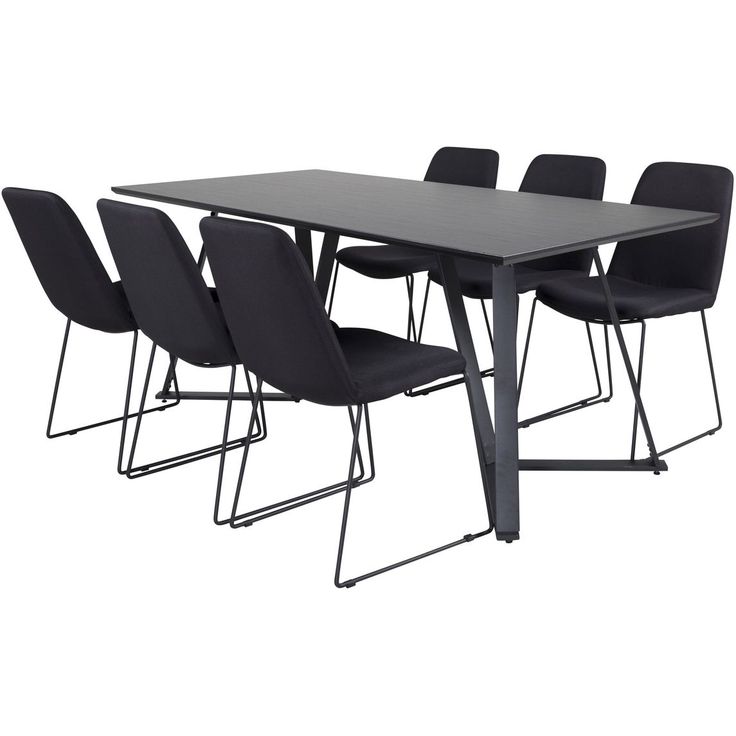 Ruokailuryhmä Venture Home, 180x90cm musta Marina-pöytä + 6 mustaa Muce-tuolia