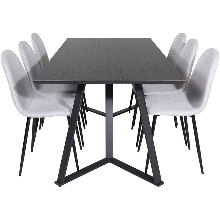Ruokailuryhmä Venture Home, 180x90cm musta Marina-pöytä + 6 vaaleanharmaata Polar-tuolia