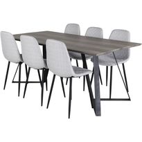 Ruokailuryhmä Venture Home, 180x90cm harmaa/musta Marina-pöytä + 6 harmaata Polar Diamond -tuolia