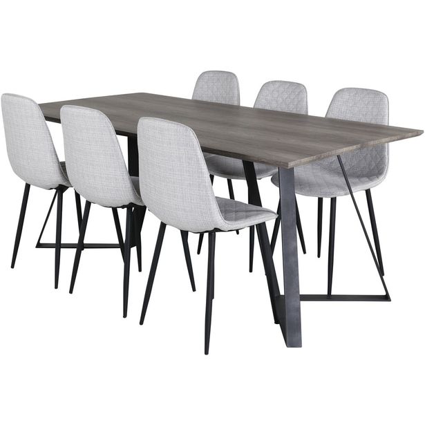 Ruokailuryhmä Venture Home, 180x90cm harmaa/musta Marina-pöytä + 6 harmaata Polar Diamond -tuolia