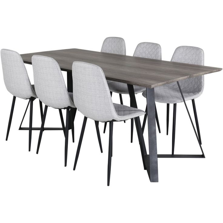 Ruokailuryhmä Venture Home, 180x90cm harmaa/musta Marina-pöytä + 6 harmaata Polar Diamond -tuolia