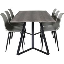 Ruokailuryhmä Venture Home, 180x90cm harmaa/musta Marina-pöytä + 6 harmaata Polar Plastic -tuolia