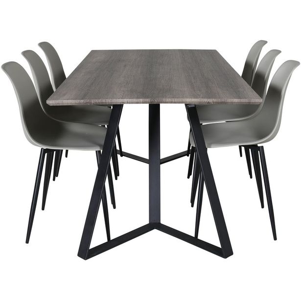 Ruokailuryhmä Venture Home, 180x90cm harmaa/musta Marina-pöytä + 6 harmaata Polar Plastic -tuolia