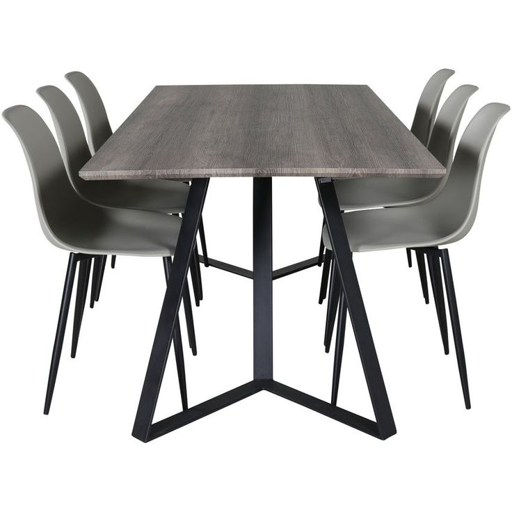 Ruokailuryhmä Venture Home, 180x90cm harmaa/musta Marina-pöytä + 6 harmaata Polar Plastic -tuolia