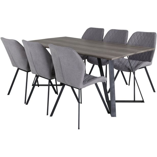Ruokailuryhmä Venture Home, 180x90cm harmaa/musta Marina-pöytä + 6 harmaata Gemma-tuolia