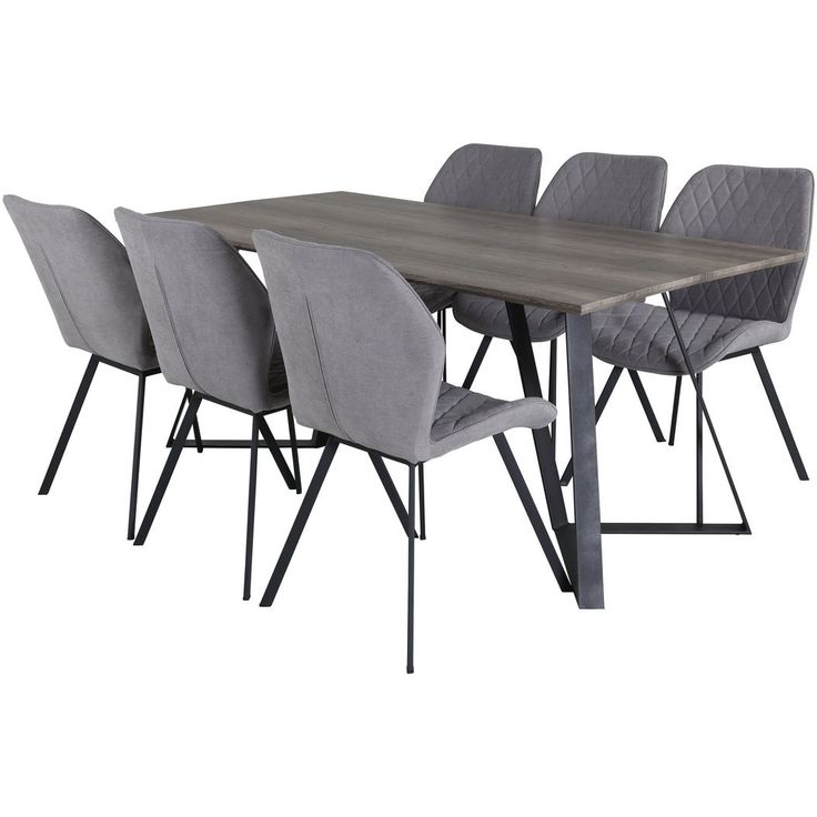 Ruokailuryhmä Venture Home, 180x90cm harmaa/musta Marina-pöytä + 6 harmaata Gemma-tuolia