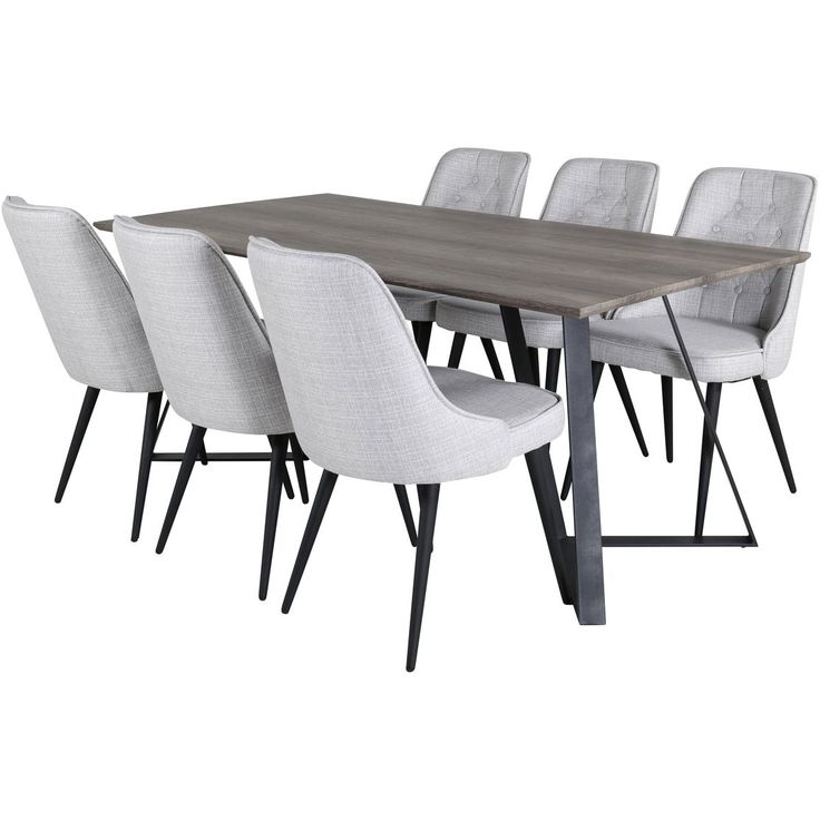 Ruokailuryhmä Venture Home, 180x90cm harmaa/musta Marina-pöytä + 6 harmaata Velvet Deluxe -tuolia