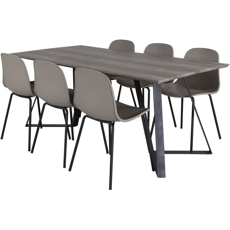 Ruokailuryhmä Venture Home, 180x90cm harmaa/musta Marina-pöytä + 6 harmaata Arctic-tuolia