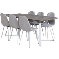 Ruokailuryhmä Venture Home, 180x90cm harmaa/valkoinen Marina-pöytä + 6 vaaleanharmaata Polar-tuolia