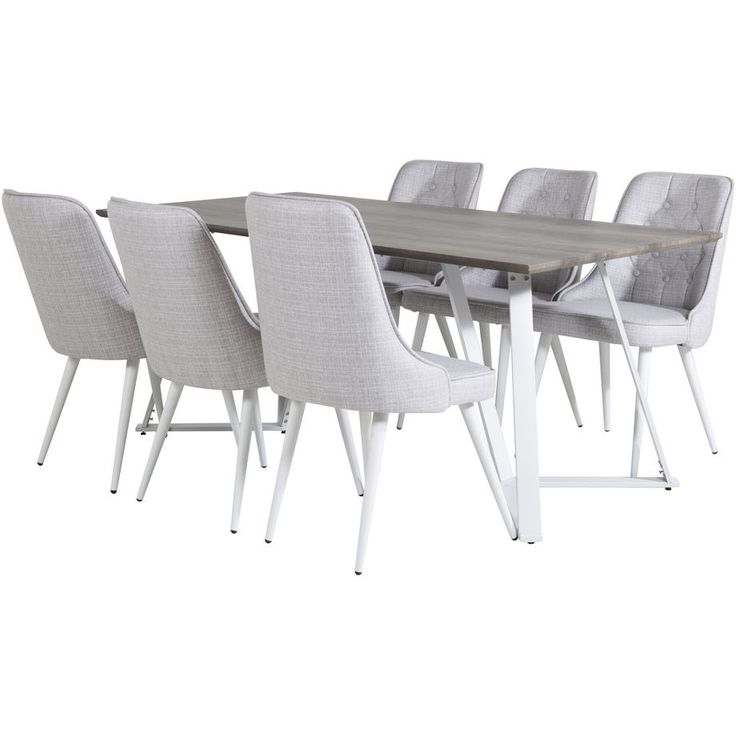 Ruokailuryhmä Venture Home, 180x90cm harmaa/valkoinen Marina-pöytä + 6 harmaa-valkoista Velvet Deluxe -tuolia