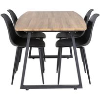 Ruokailuryhmä Venture Home, jatkettava ruskea/musta Inca-pöytä + 4 mustaa Polar Plastic -tuolia