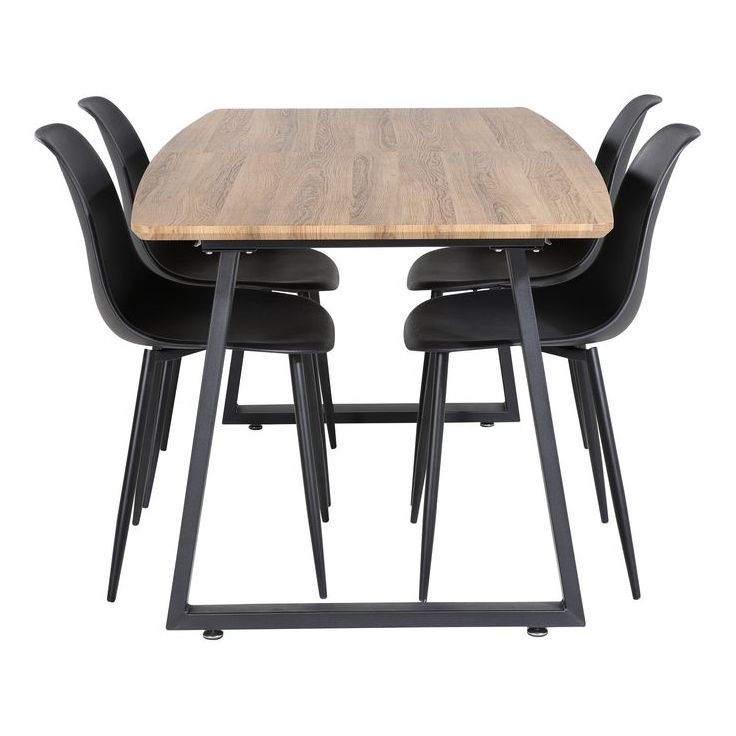 Ruokailuryhmä Venture Home, jatkettava ruskea/musta Inca-pöytä + 4 mustaa Polar Plastic -tuolia