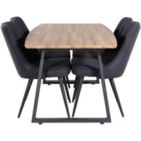 Ruokailuryhmä Venture Home, jatkettava Inca-pöytä + 4 mustaa Velvet Deluxe-tuolia