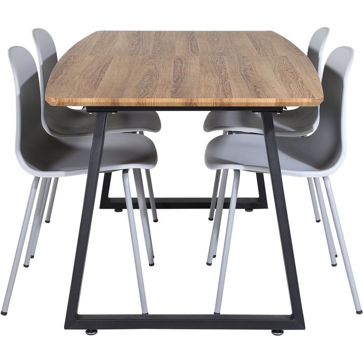 Jatkettava ruokailuryhmä Venture Home, 160/200x85cm pähkinänruskea Inca-pöytä + 4 harmaata Arctic-tuolia