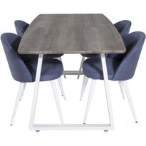Jatkettava ruokailuryhmä Venture Home, 160/200x85cm harmaa Inca-pöytä + 4 sinistä Velvet-tuolia