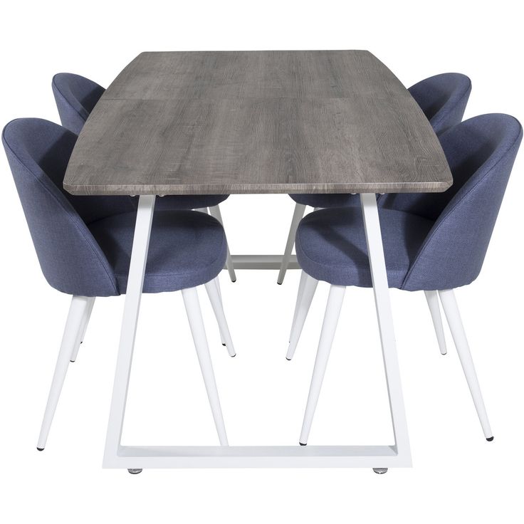 Jatkettava ruokailuryhmä Venture Home, 160/200x85cm harmaa Inca-pöytä + 4 sinistä Velvet-tuolia