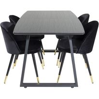 Ruokailuryhmä Venture Home, jatkettava musta Inca-pöytä + 4 mustaa Velvet-tuolia, sametti