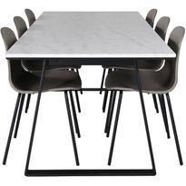 Ruokailuryhmä Venture Home, 200x90cm valkoinen Estelle-pöytä + 6 beigeä Arctic-tuolia