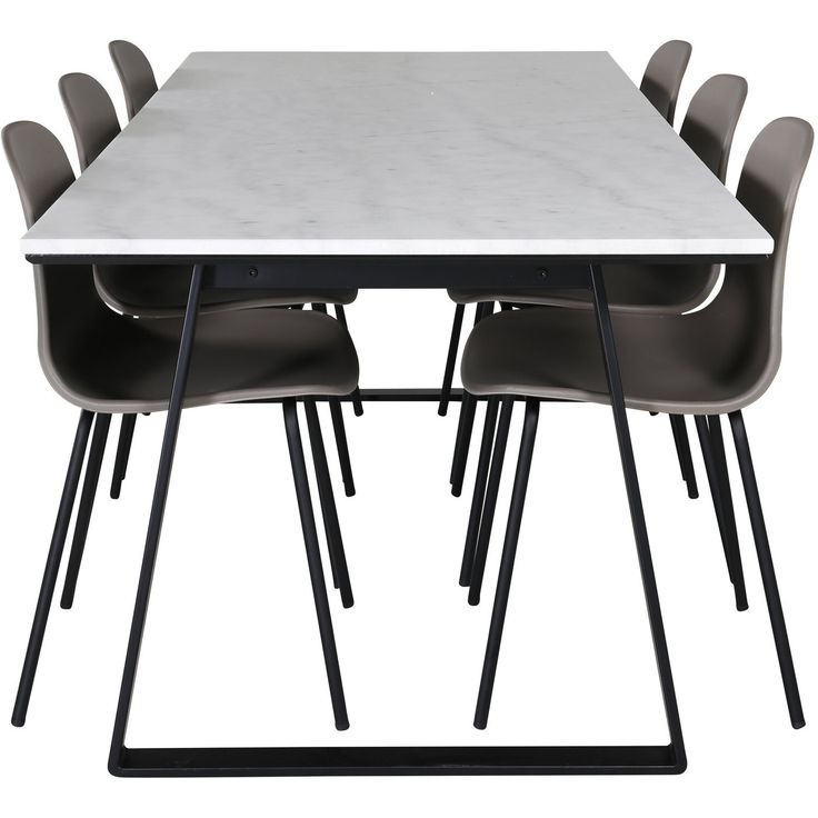 Ruokailuryhmä Venture Home, 200x90cm valkoinen Estelle-pöytä + 6 beigeä Arctic-tuolia