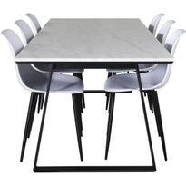 Ruokailuryhmä Venture Home, valkoinen 200x90cm valkoinen Estelle-pöytä + 6 Polar-tuolia