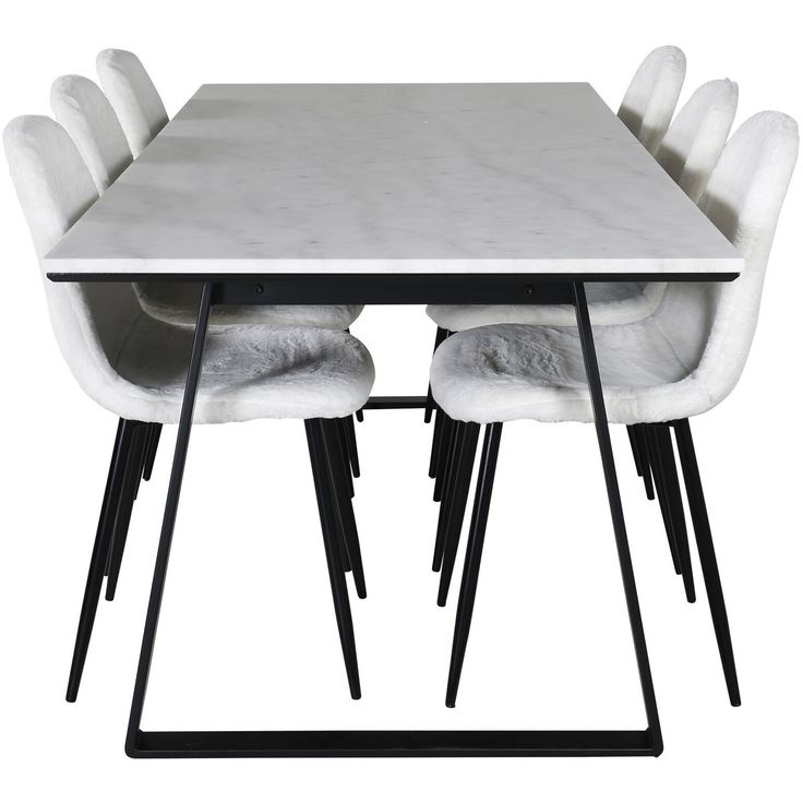 Ruokailuryhmä Venture Home, 200x90cm valkoinen Estelle-pöytä + 6 valkoista Polar-tuolia