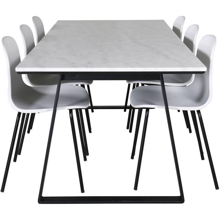 Ruokailuryhmä Venture Home, 200x90cm valkoinen Estelle-pöytä + 6 valkoista Arctic-tuolia