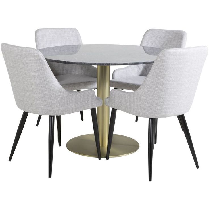 Ruokailuryhmä Venture Home, ⌀106cm musta/messinki Estelle-pöytä + 4 harmaata Plaza-tuolia