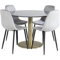 Ruokailuryhmä Venture Home, ⌀106cm Estelle-pöytä + 4 Polar Diamond -tuolia, sametti