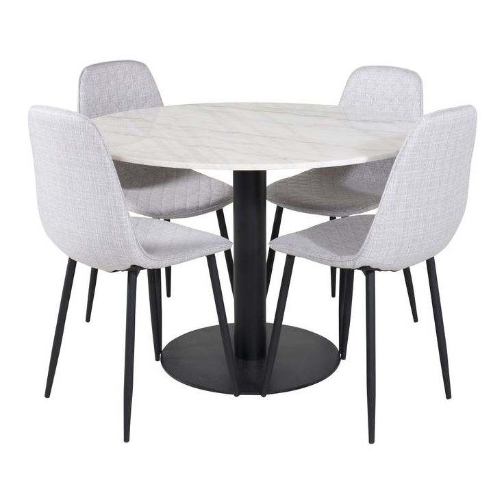 Ruokailuryhmä Venture Home, ⌀106cm Estelle-pöytä + 4 harmaata Polar Diamond -tuolia