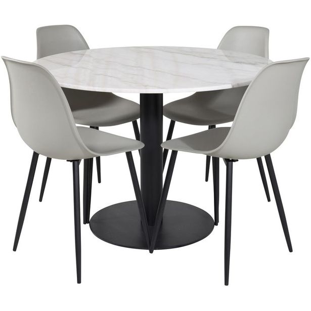 Ruokailuryhmä Venture Home, ⌀106cm Estelle-pöytä + 4 Polar Plastic -tuolia