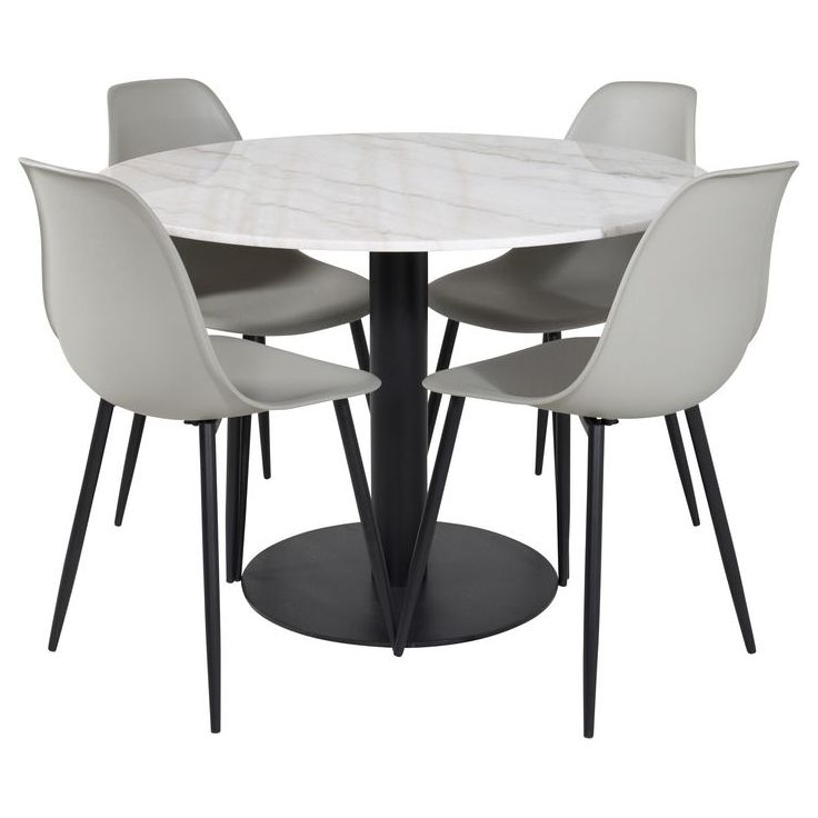 Ruokailuryhmä Venture Home, ⌀106cm Estelle-pöytä + 4 Polar Plastic -tuolia